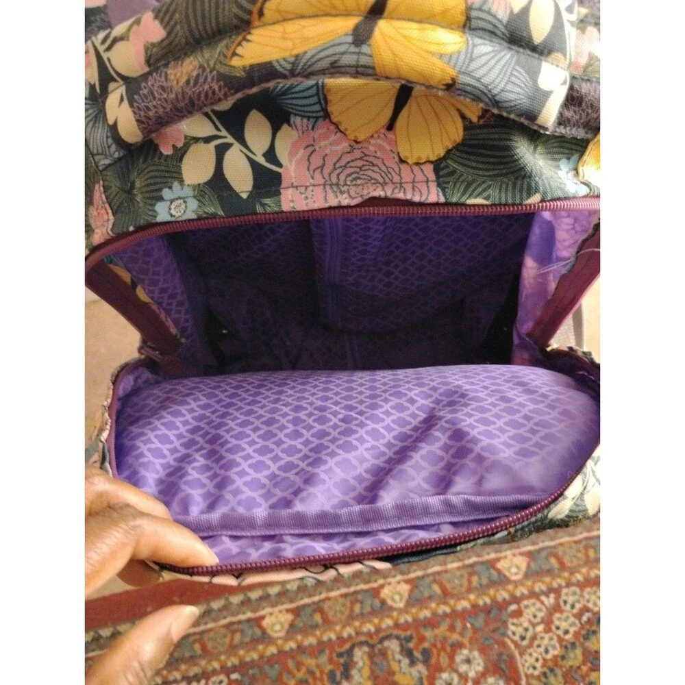 J World New York Rolling Backpack Retractable Handle Mesh Pockets Secret Garden